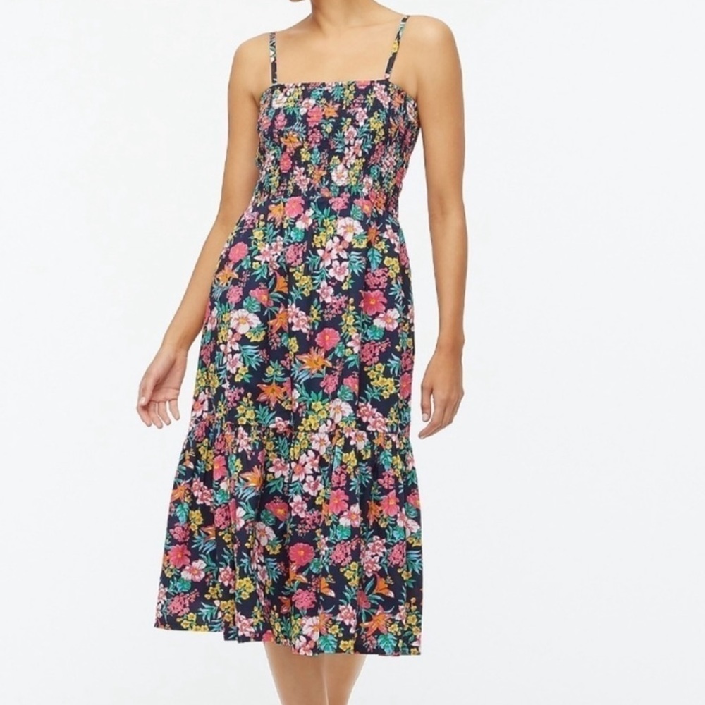 Floral Smocked Midi Sundress - Navy Multi